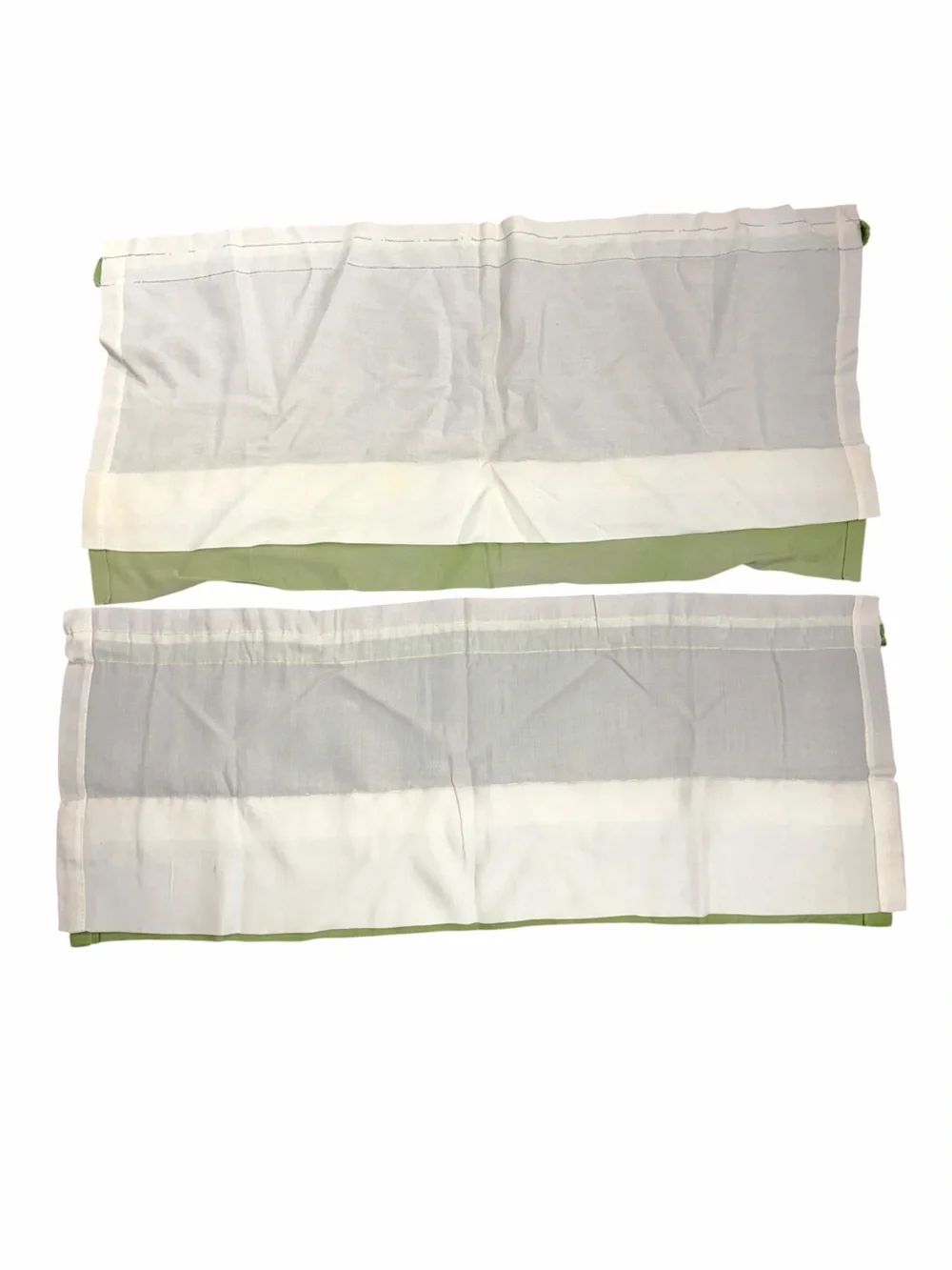 Vintage Green and White Embellished Decorative Window Panel Pair